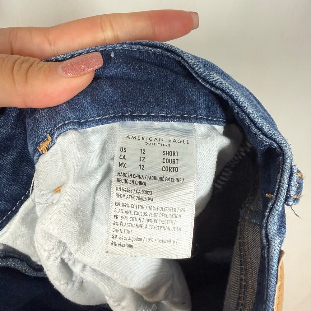 American Eagle Curvy Hi Rise‎ Jeans Size 12 Short Blue Denim Distressed Jegging - Picture 10 of 10